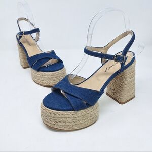 Dee Ocleppo Gaga Mayory Denim Platform Buckle Sandal Braided